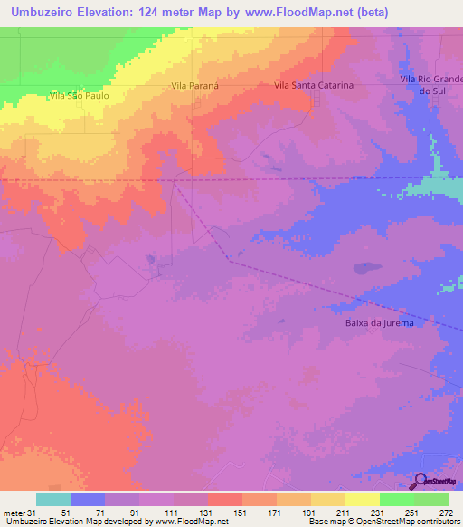 Umbuzeiro,Brazil Elevation Map