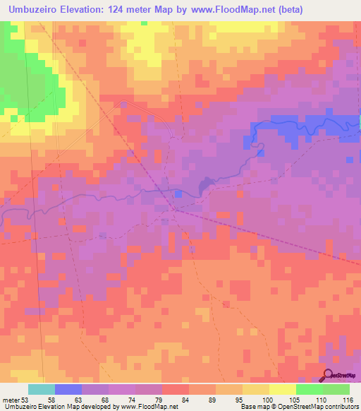 Umbuzeiro,Brazil Elevation Map