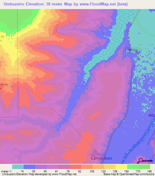 Umbuzeiro,Brazil Elevation Map