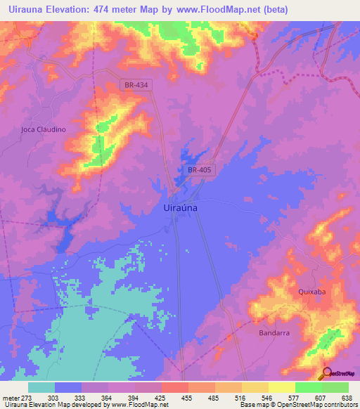 Uirauna,Brazil Elevation Map