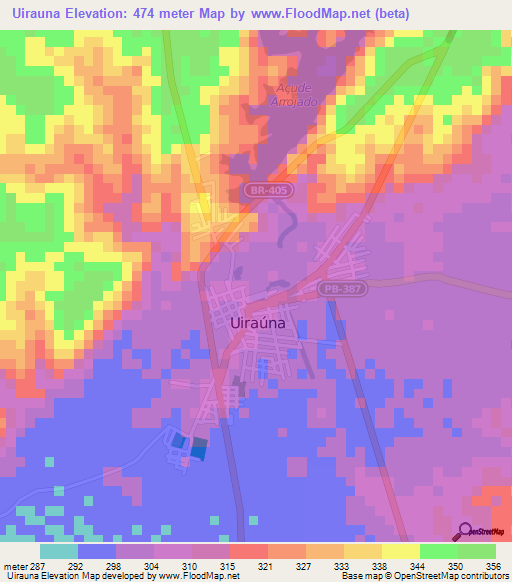 Uirauna,Brazil Elevation Map