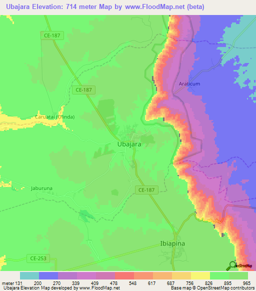 Ubajara,Brazil Elevation Map