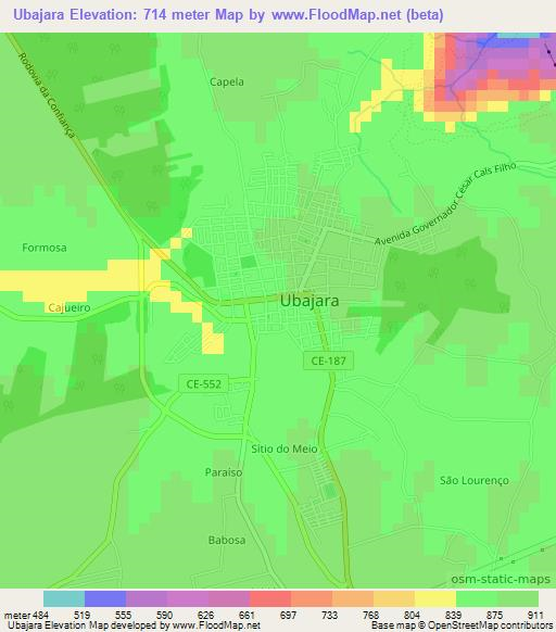 Ubajara,Brazil Elevation Map