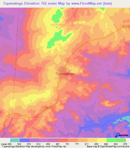 Tupanatinga,Brazil Elevation Map