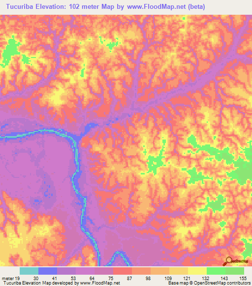 Tucuriba,Brazil Elevation Map