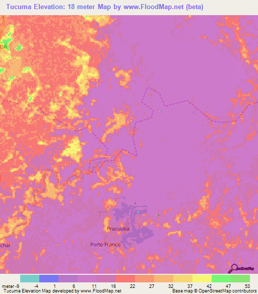 Tucuma,Brazil Elevation Map