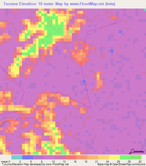 Tucuma,Brazil Elevation Map