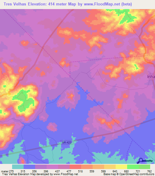 Tres Velhas,Brazil Elevation Map