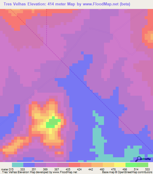 Tres Velhas,Brazil Elevation Map