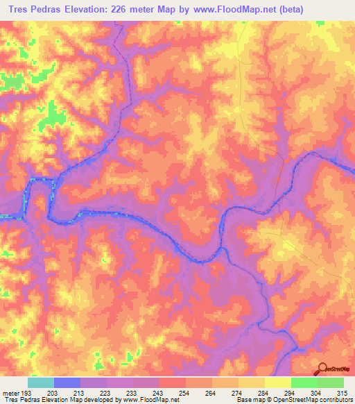 Tres Pedras,Brazil Elevation Map