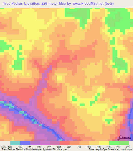 Tres Pedras,Brazil Elevation Map