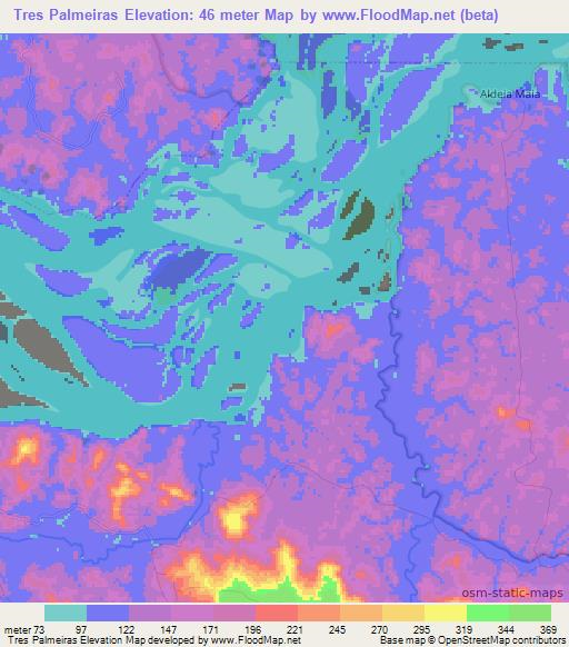 Tres Palmeiras,Brazil Elevation Map