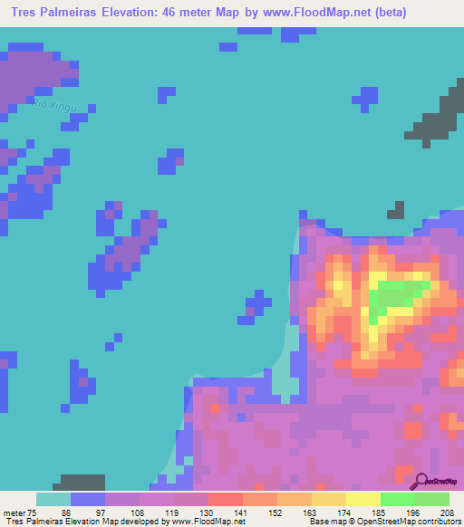 Tres Palmeiras,Brazil Elevation Map