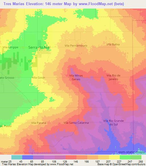 Tres Marias,Brazil Elevation Map