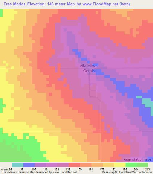 Tres Marias,Brazil Elevation Map