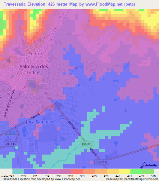 Travessada,Brazil Elevation Map