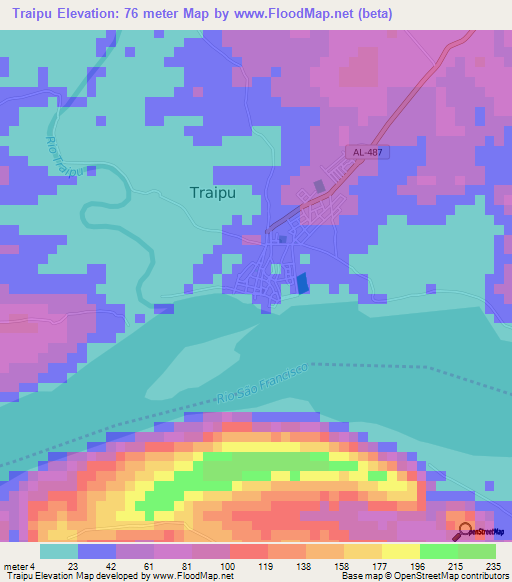 Traipu,Brazil Elevation Map