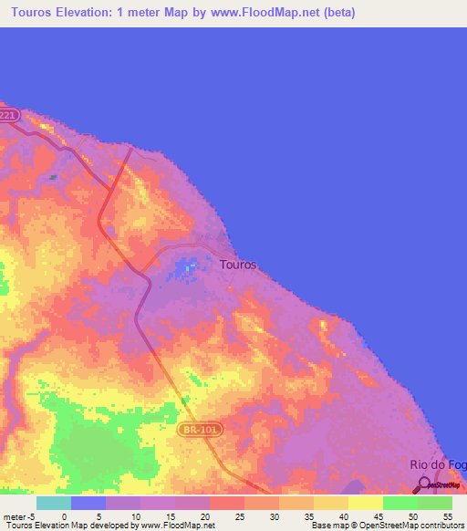 Touros,Brazil Elevation Map