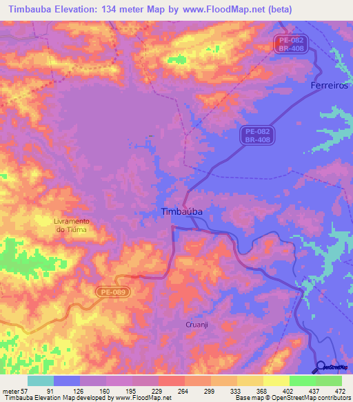 Timbauba,Brazil Elevation Map