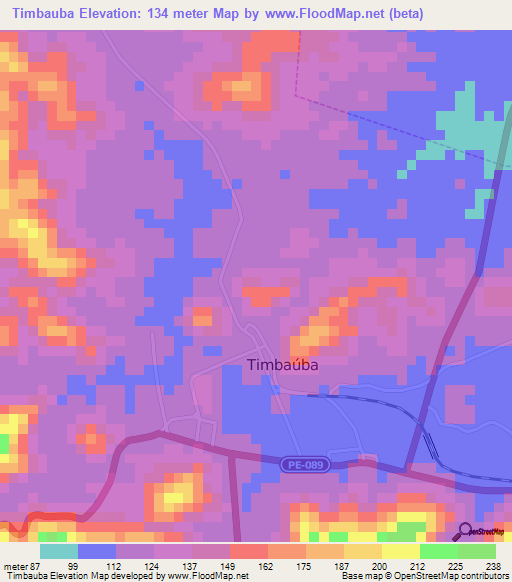 Timbauba,Brazil Elevation Map