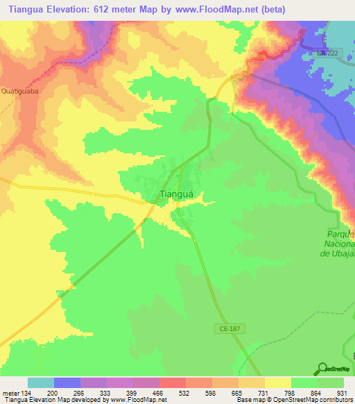 Tiangua,Brazil Elevation Map