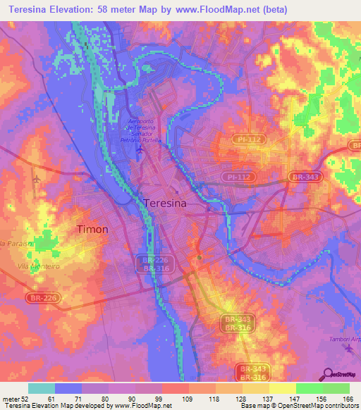 Teresina,Brazil Elevation Map