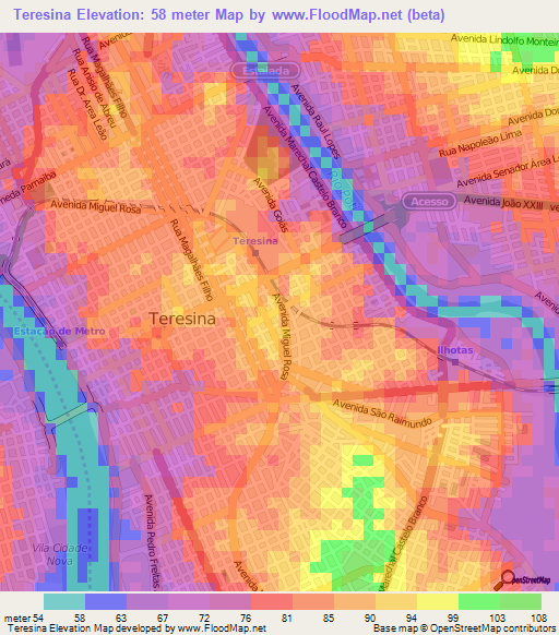 Teresina,Brazil Elevation Map