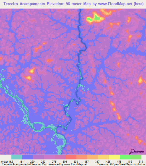 Terceiro Acampamento,Brazil Elevation Map