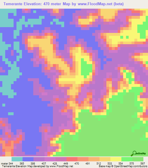 Temerante,Brazil Elevation Map