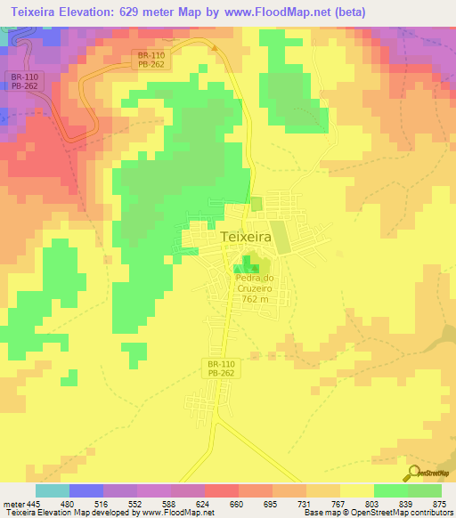 Teixeira,Brazil Elevation Map