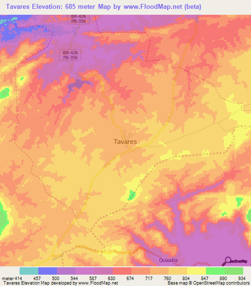 Tavares,Brazil Elevation Map