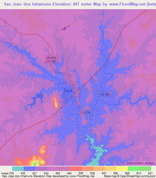 Sao Joao dos Inhamuns,Brazil Elevation Map