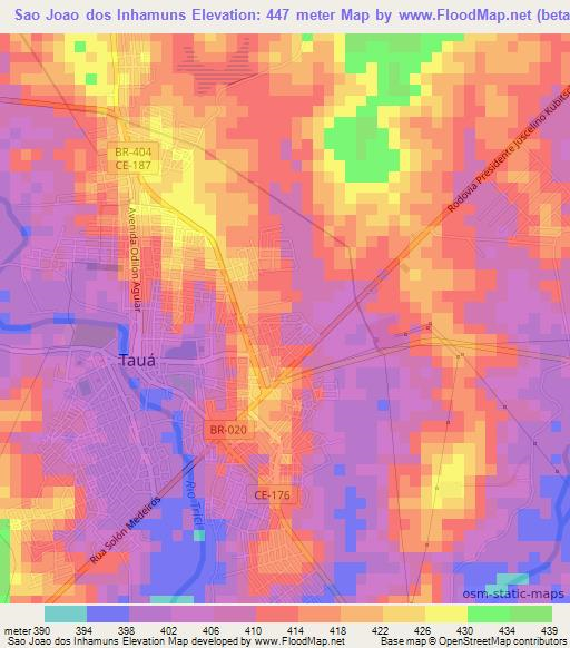 Sao Joao dos Inhamuns,Brazil Elevation Map
