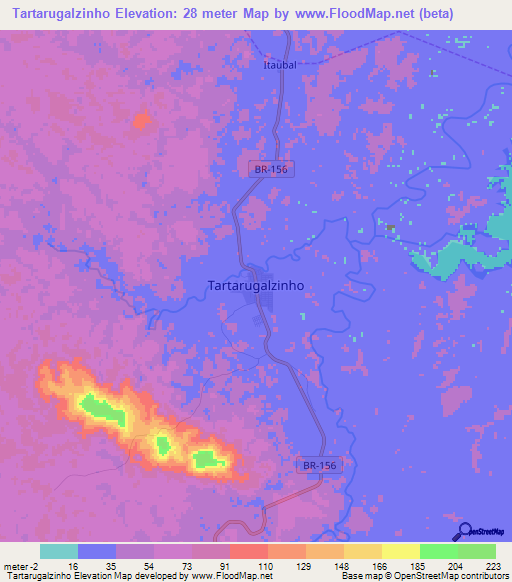 Tartarugalzinho,Brazil Elevation Map