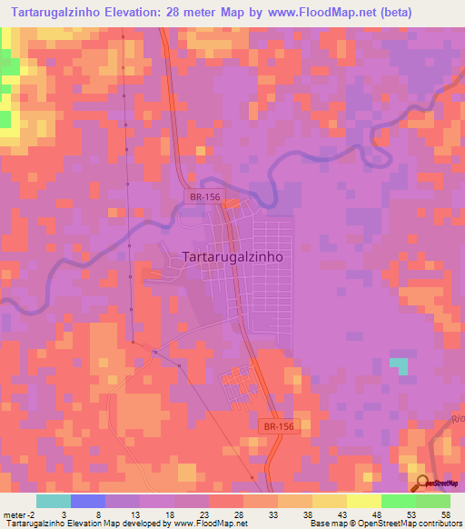 Tartarugalzinho,Brazil Elevation Map