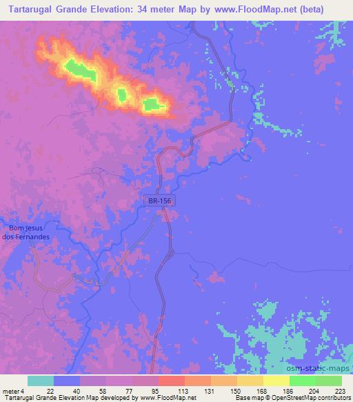 Tartarugal Grande,Brazil Elevation Map