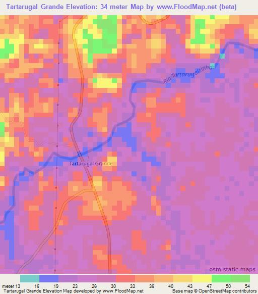 Tartarugal Grande,Brazil Elevation Map