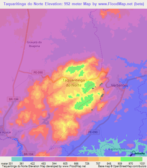 Taquaritinga do Norte,Brazil Elevation Map