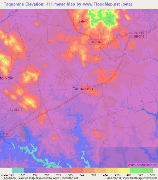 Taquarana,Brazil Elevation Map