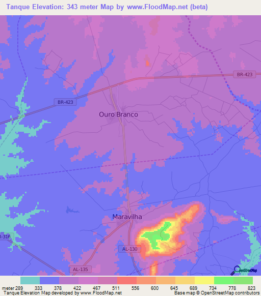 Tanque,Brazil Elevation Map