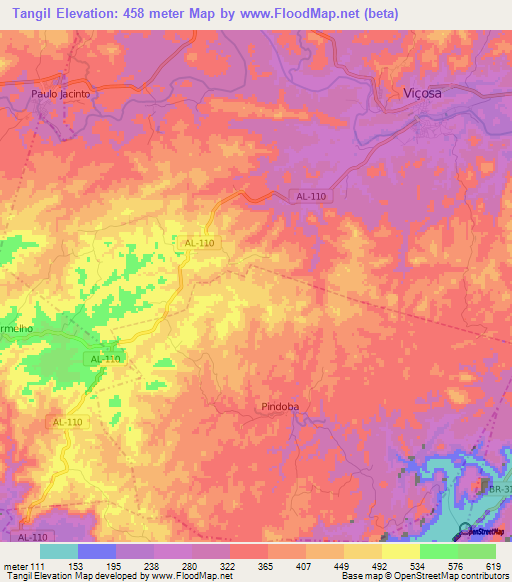 Tangil,Brazil Elevation Map