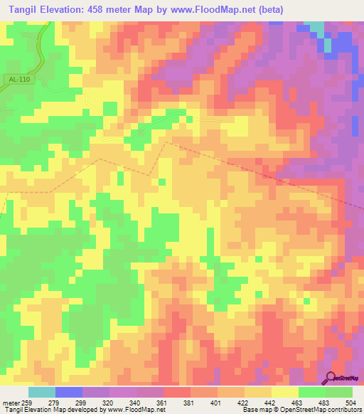 Tangil,Brazil Elevation Map