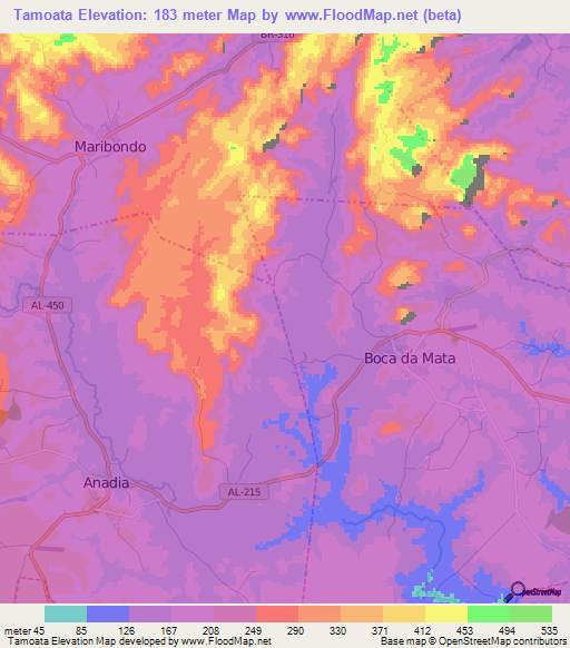 Tamoata,Brazil Elevation Map