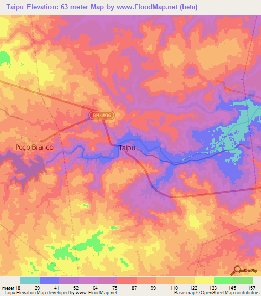 Taipu,Brazil Elevation Map