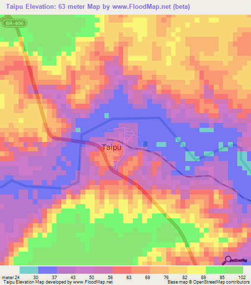 Taipu,Brazil Elevation Map