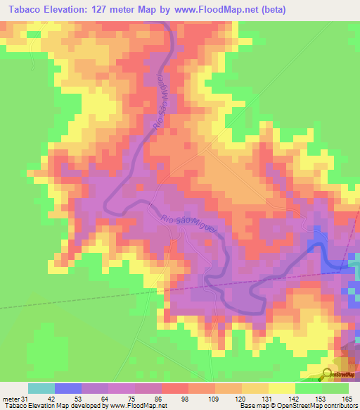 Tabaco,Brazil Elevation Map