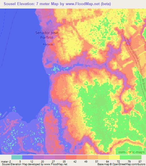 Sousel,Brazil Elevation Map