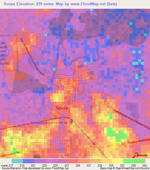 Sousa,Brazil Elevation Map