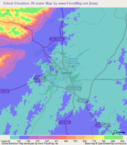 Sobral,Brazil Elevation Map