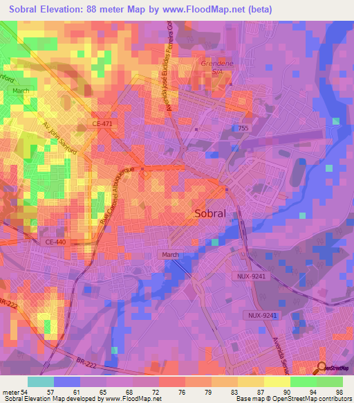 Sobral,Brazil Elevation Map